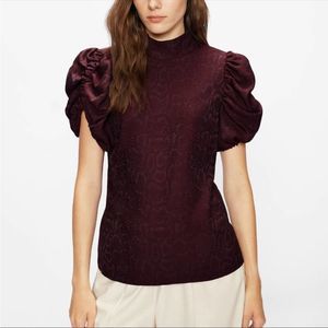 Ted Baker 12 Kalmiia Exaggerated Sleeve Top Purple Print Fabric Snake Print